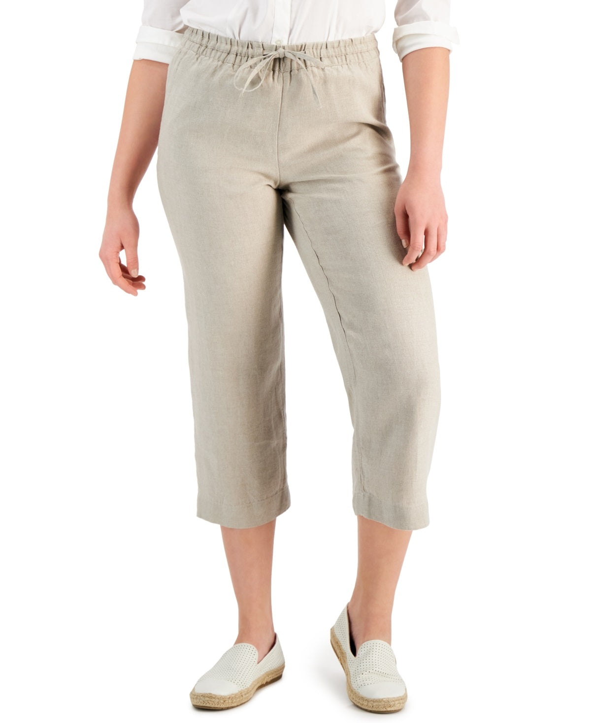 Charter Club Women's Linen Capri Tie Waist Pants Brown Size X-Large