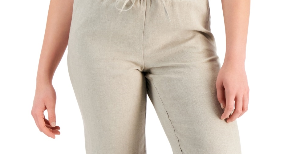 Charter Club Women's Linen Capri Tie Waist Pants Brown Size X-Large