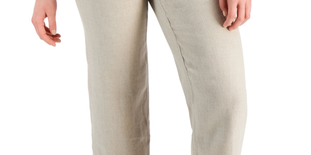 Charter Club Women's Linen Capri Tie Waist Pants Brown Size X-Large