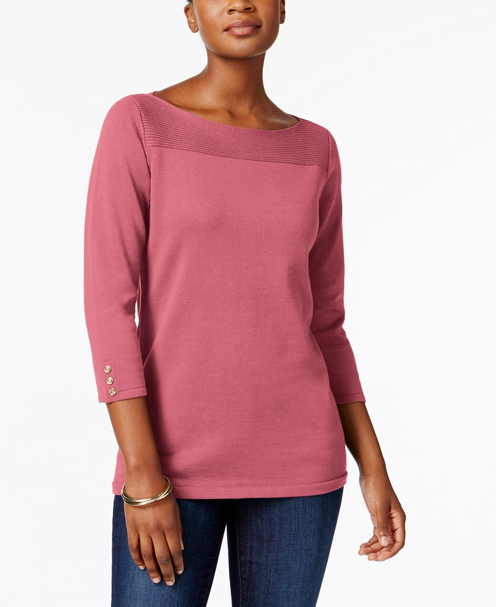 Karen Scott Women's Cotton Button Trim Sweater Pink Size PS