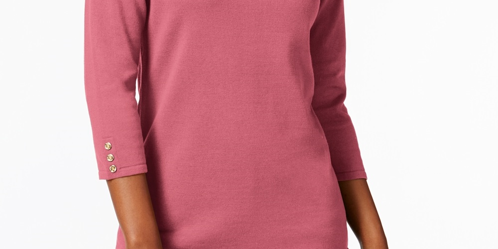 Karen Scott Women's Cotton Button Trim Sweater Pink Size PS