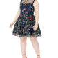 City Studios Women's Trendy Floral Embroidered Dress Blue Size Petite Small