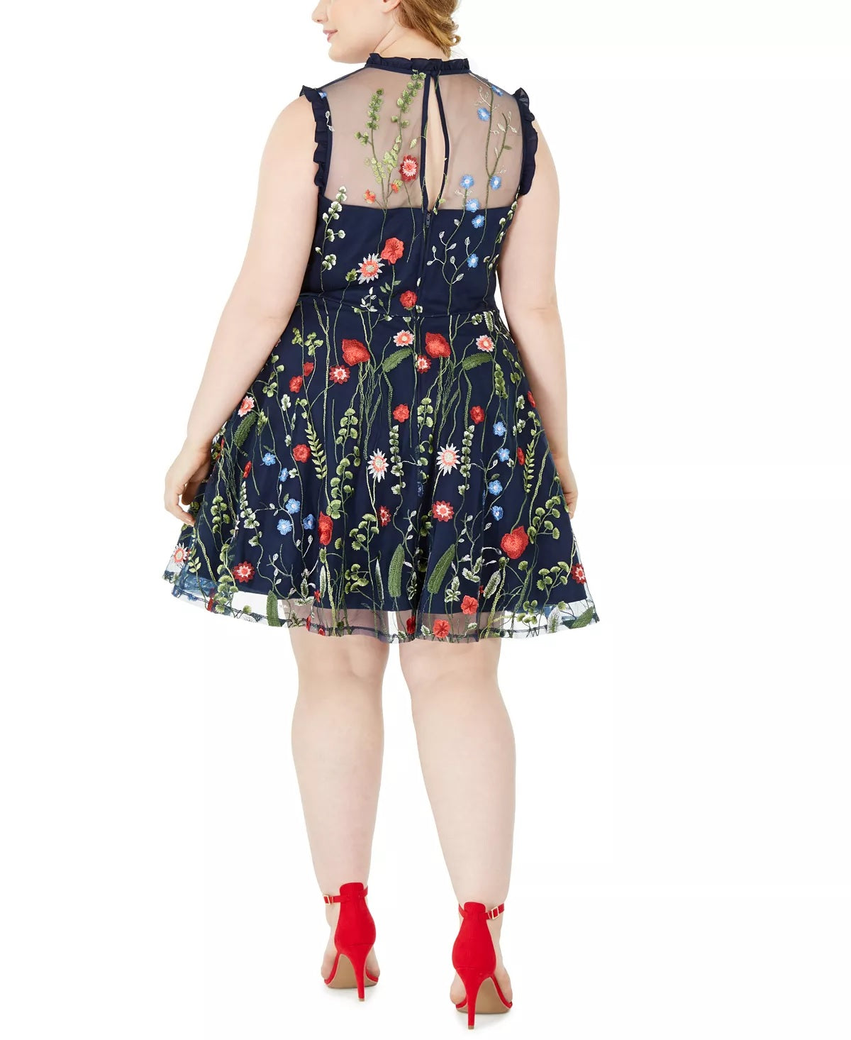 City Studios Women's Trendy Floral Embroidered Dress Blue Size Petite Small