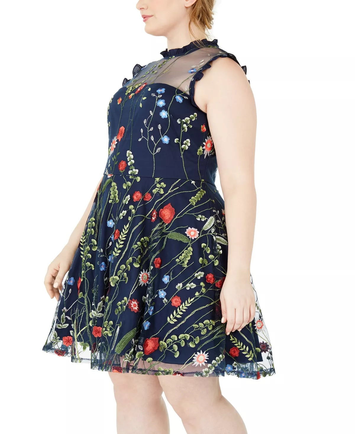City Studios Women's Trendy Floral Embroidered Dress Blue Size Petite Small