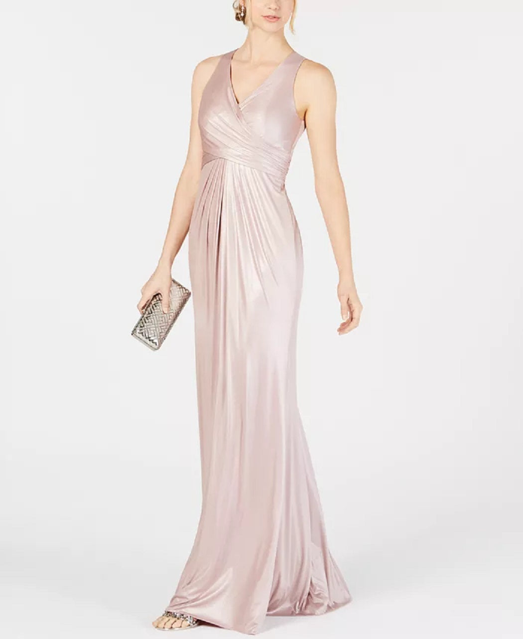 Adrianna Papell Women's Metallic Mermaid Gown Pink Size 2