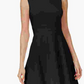 Calvin Klein Women's Sleeveless Jewel Neck Knee Length Fit + Flare Dress Black Size 4 Petite