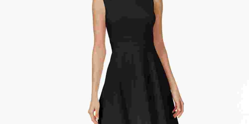 Calvin Klein Women's Sleeveless Jewel Neck Knee Length Fit + Flare Dress Black Size 4 Petite