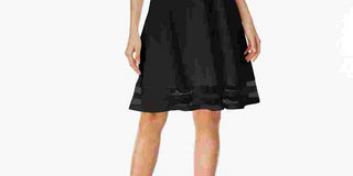 Calvin Klein Women's Sleeveless Jewel Neck Knee Length Fit + Flare Dress Black Size 4 Petite