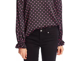 CeCe Women's Pop Dot Ruffle Sleeve Top Black Size Medium