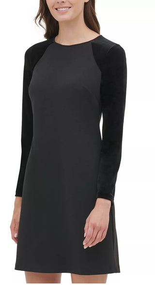 Tommy Hilfiger Women's Velvet Sleeve A Line Dress Black Size 12 Petite