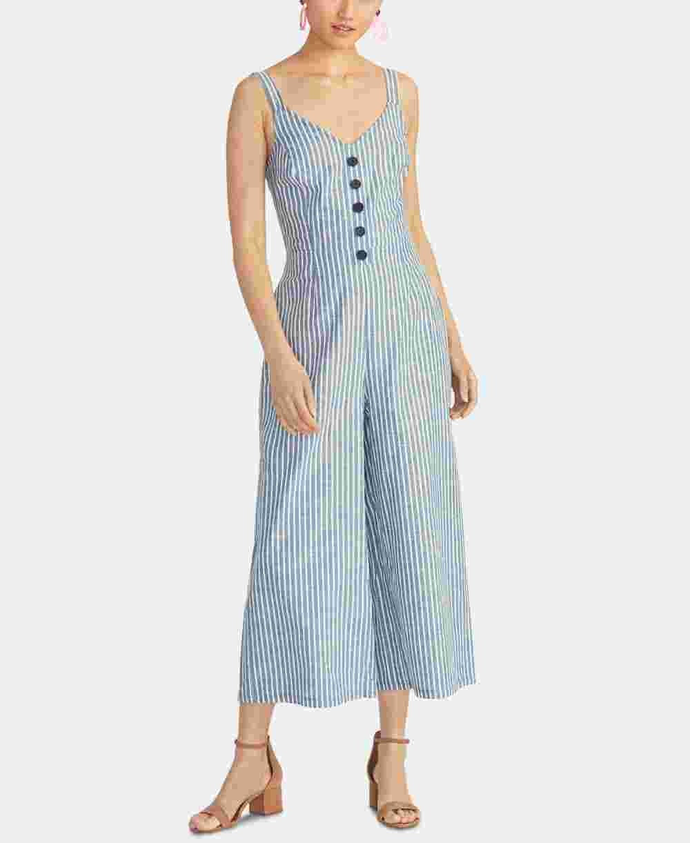 Rachel Roy Women's Cotton Cropped Tie-Back Jumpsuit Navy Size 12