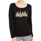 Karen Scott Women's Sparkle Holiday Graphic Shirt Black Size Medium