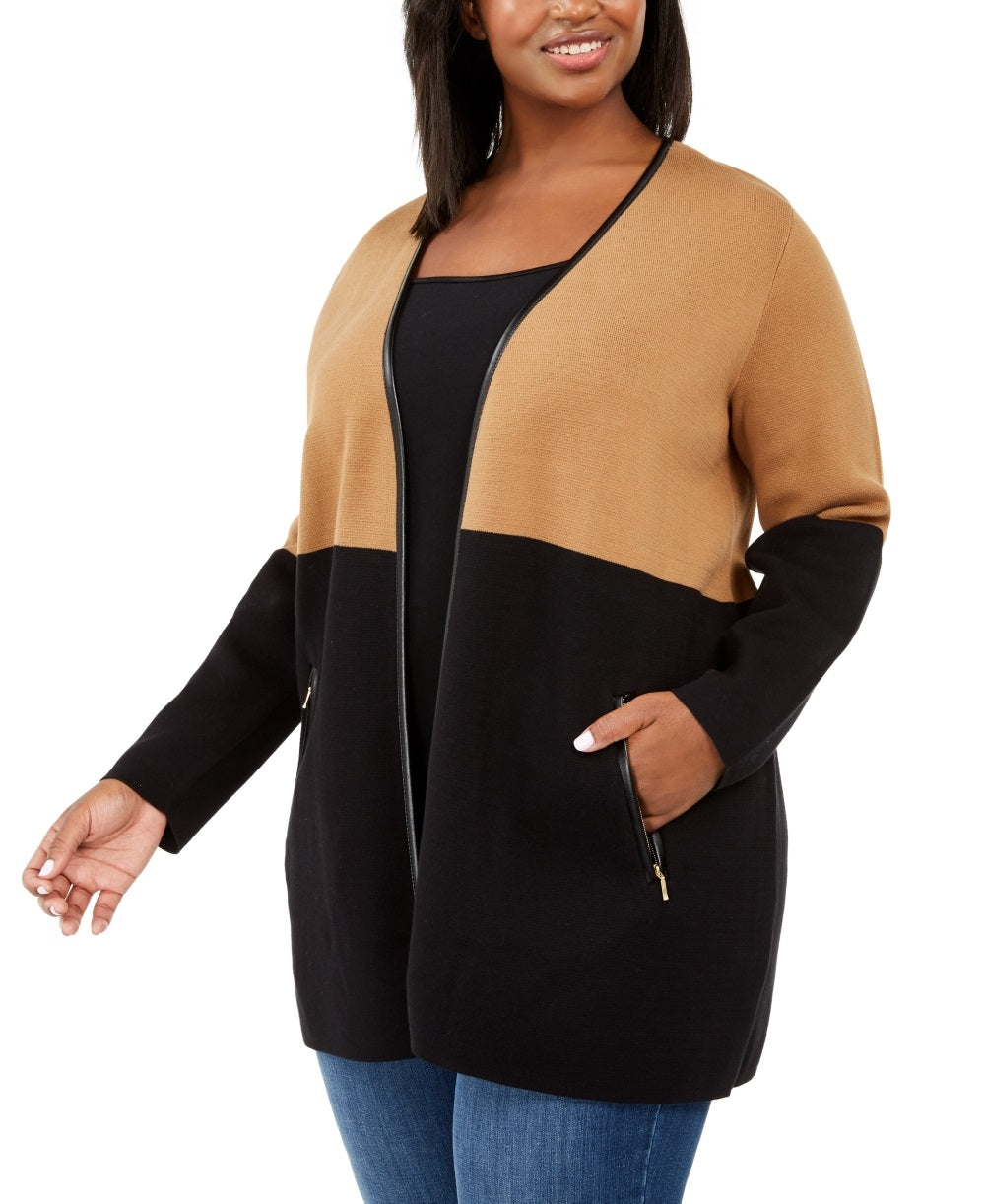 Charter Club Women's Plus Milano Two Tone Cardigan Brown Size 4X