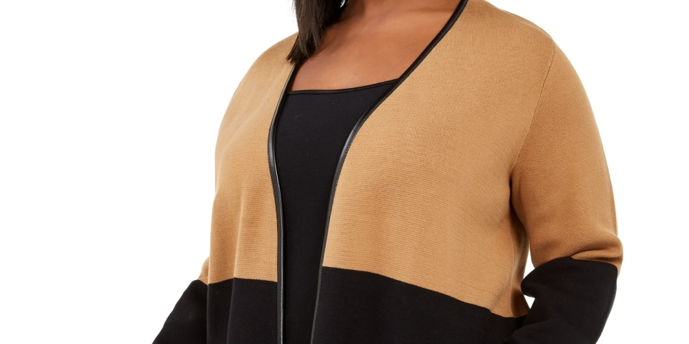 Charter Club Women's Plus Milano Two Tone Cardigan Brown Size 4X