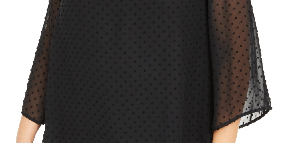 Style & Co Women's Plus Swiss Dot Velvet Yoke Top Black Size 4X