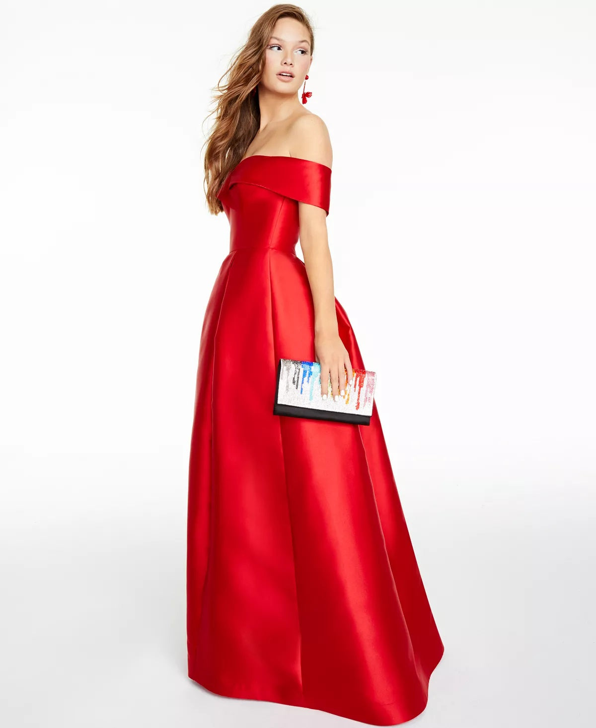 B Darlin Junior's Off The Shoulder Gown Red Size 15/16