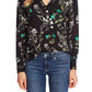 Cece Women's Winter Botanical Crochet-Trim Top Black Size Small