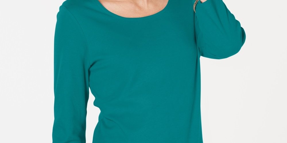 Karen Scott Women's Cotton Scoop Neck Top Green Size PL