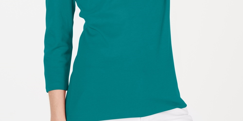 Karen Scott Women's Cotton Scoop Neck Top Green Size PL