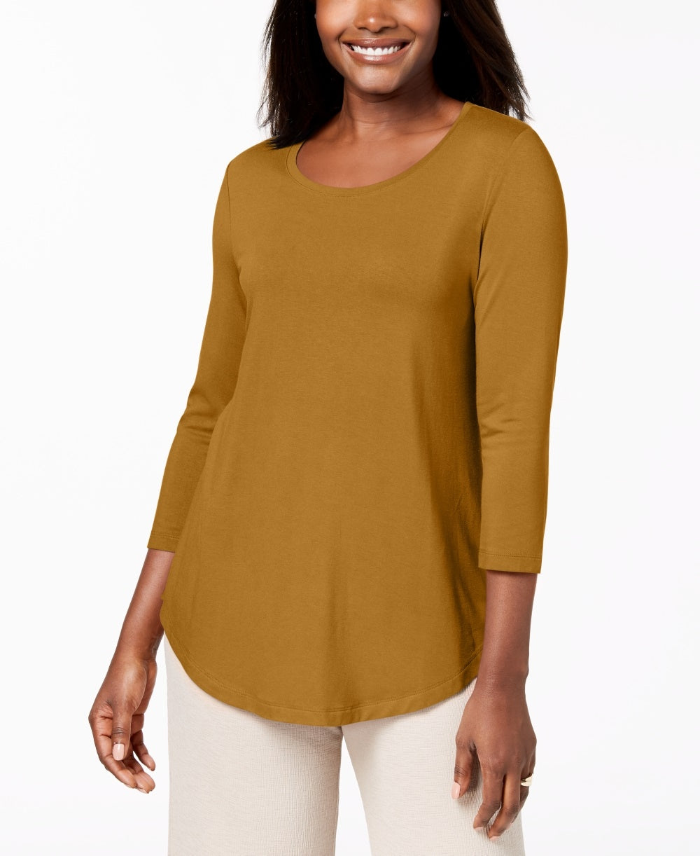 JM Collection Women's Three-Quarter-Sleeve Top Yellow Size Petite Small