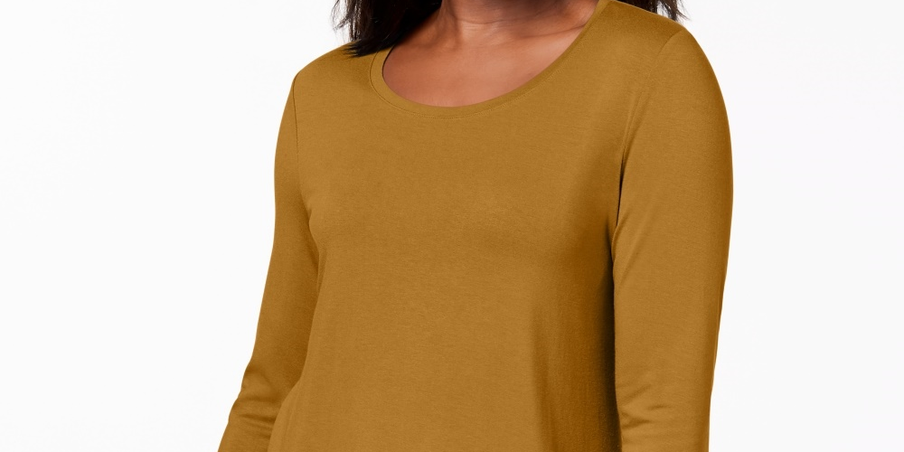 JM Collection Women's Three-Quarter-Sleeve Top Yellow Size Petite Small