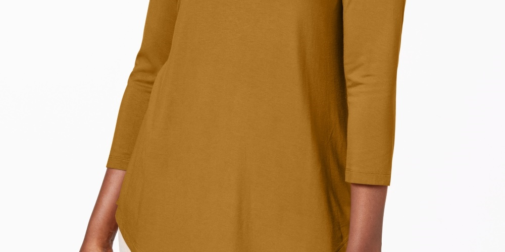 JM Collection Women's Three-Quarter-Sleeve Top Yellow Size Petite Small