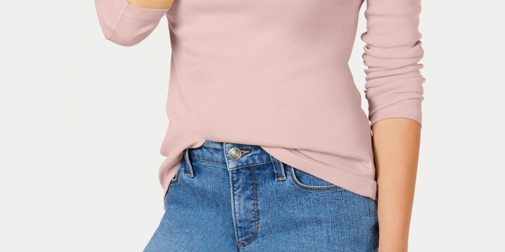 Charter Club Women's Pima Cotton Long Sleeve Top Pink Size Small