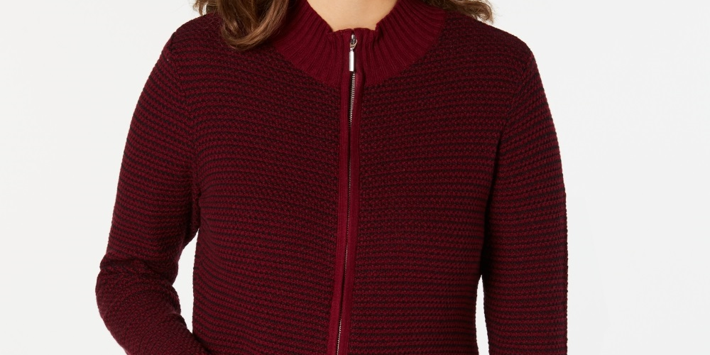 Karen Scott Women's Textured Zip Front Cardigan Red Size Petite Small