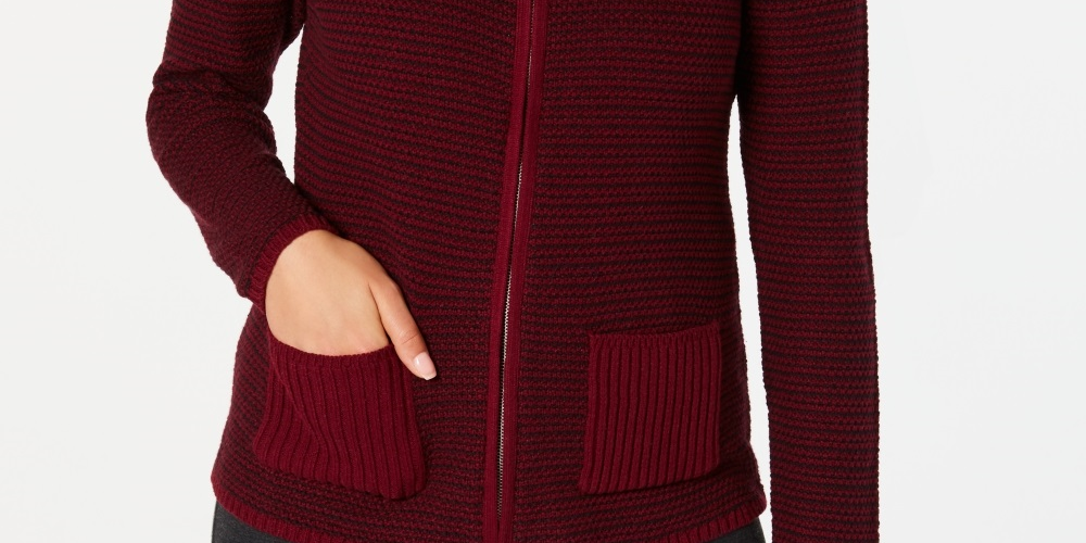 Karen Scott Women's Textured Zip Front Cardigan Red Size Petite Small