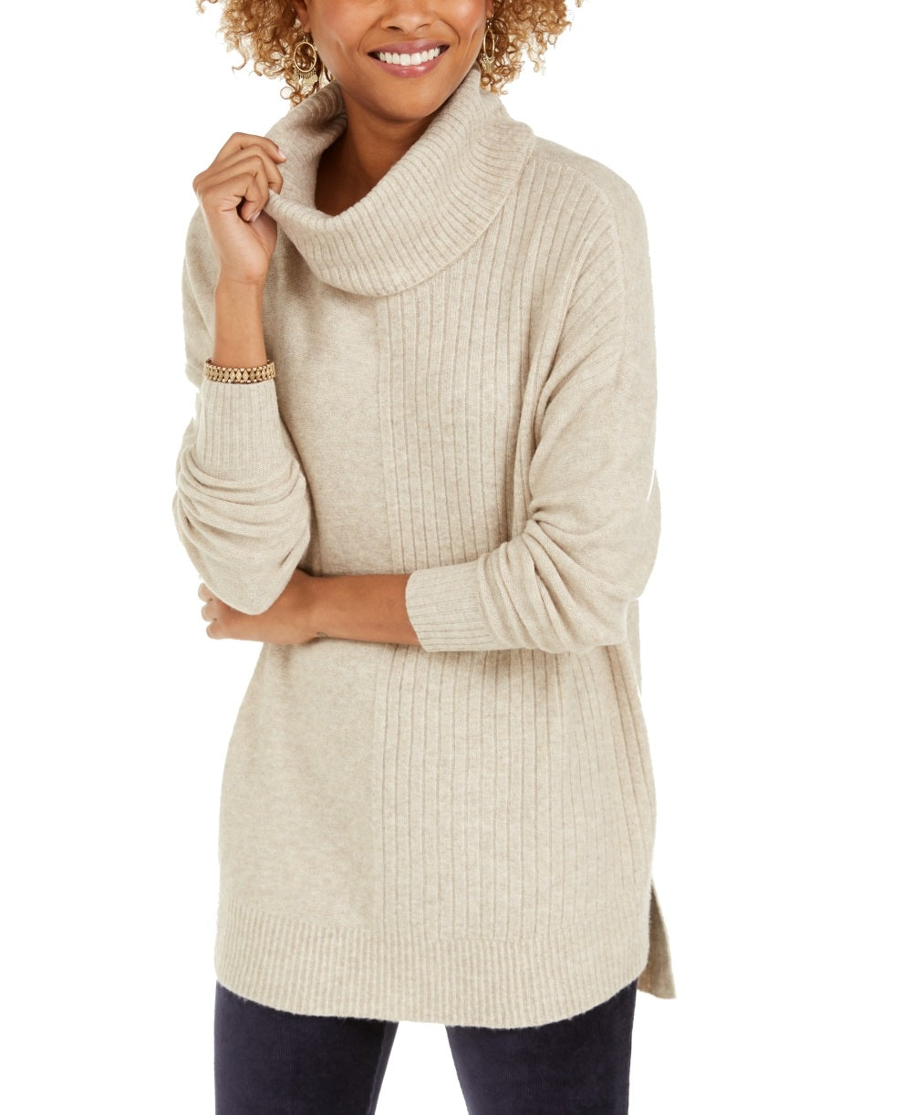 Style & Co Women's Ribbed Turtleneck Sweater Beige Size PL
