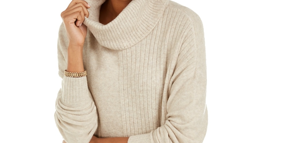 Style & Co Women's Ribbed Turtleneck Sweater Beige Size PL