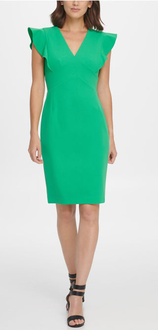 DKNY Women's Zippered Cap Sleeve V Neck Short Sheath Cocktail Dress Green Size 14