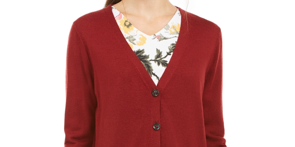 Charter Club Women's Merino Wool V Neck Cardigan Red Size X-Small