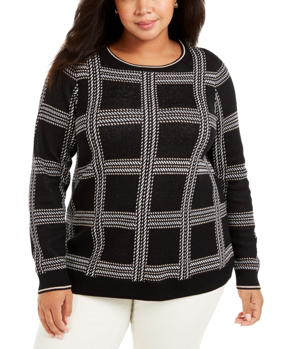 Charter Club Women's Plus Metallic Plaid Sweater Black Size 4X