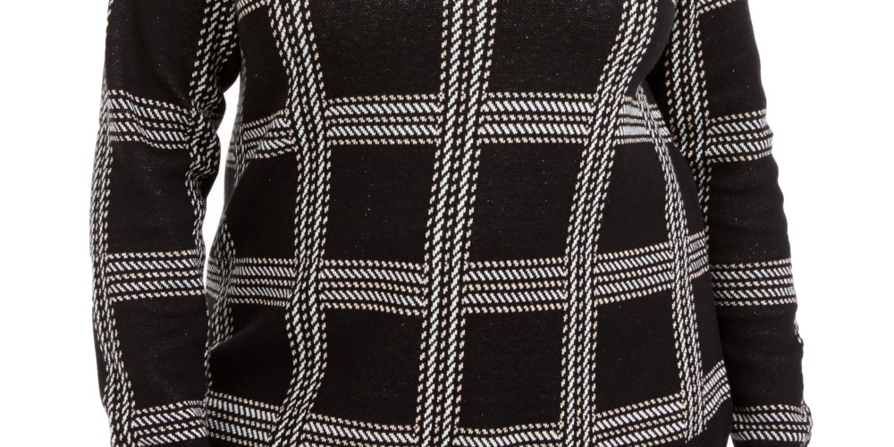 Charter Club Women's Plus Metallic Plaid Sweater Black Size 4X