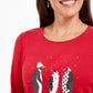 Karen Scott Women's Polka Dot Penguins Embellished Cotton Top Red Size X-Large