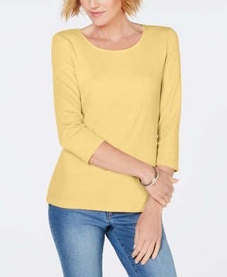 Karen Scott Women's Scoop-Neck Top Yellow Size Large