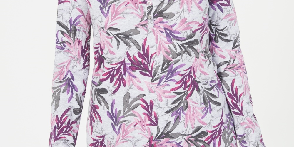 Karen Scott Women's Printed Split Neck Top Purple Size Large