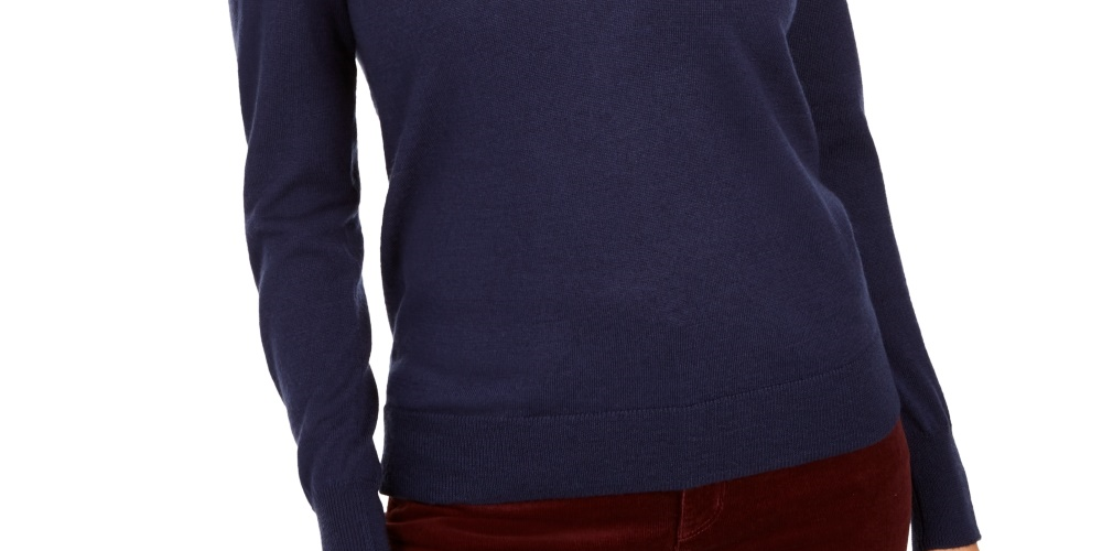 Charter Club Women's Merino Wool Button Cuff V Neck Sweater Intrepid Blue Size X-Large