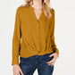 INC International Concepts Women's Twist Front Button Up Top Yellow Size PXL