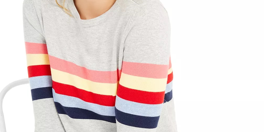 Charter Club Women's Shoulder Button Striped Sweater Gray Size Small