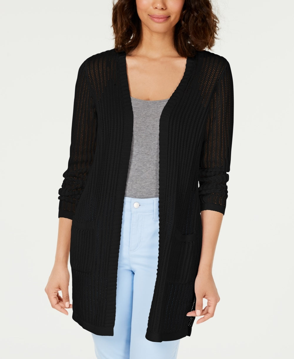 Charter Club Women's Vertical Stitch Completer Sweater Black Size X-Small