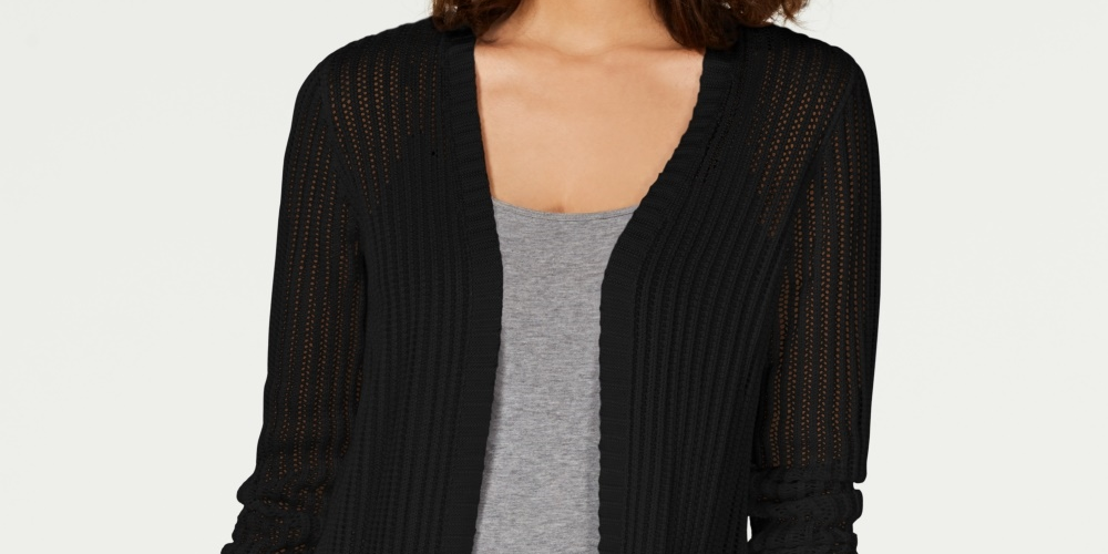 Charter Club Women's Vertical Stitch Completer Sweater Black Size X-Small