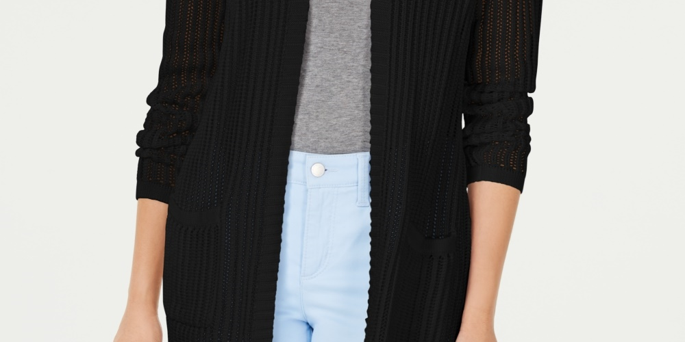 Charter Club Women's Vertical Stitch Completer Sweater Black Size X-Small