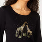 Karen Scott Women's Giraffe Foil Top Black Size Petite Medium