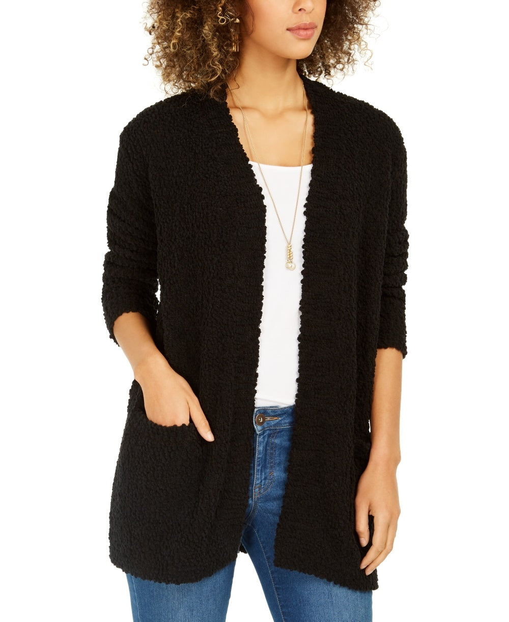 Style & Co Women's Popcorn Knit Open Front Cardigan Black Size X-Small