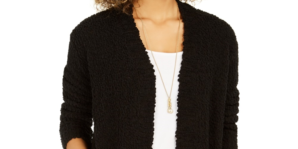 Style & Co Women's Popcorn Knit Open Front Cardigan Black Size X-Small