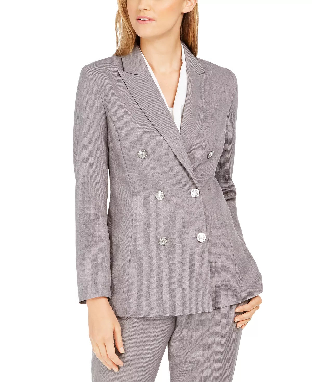 Calvin Klein Women's Textured Double-Breasted Blazer Gray Size 4