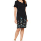 Karen Scott Women's Printed Split Neck Dress Black Size Small