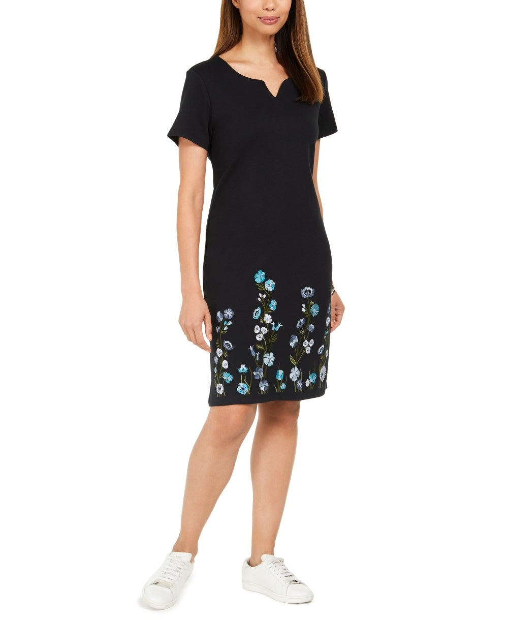Karen Scott Women's Printed Split Neck Dress Black Size Small